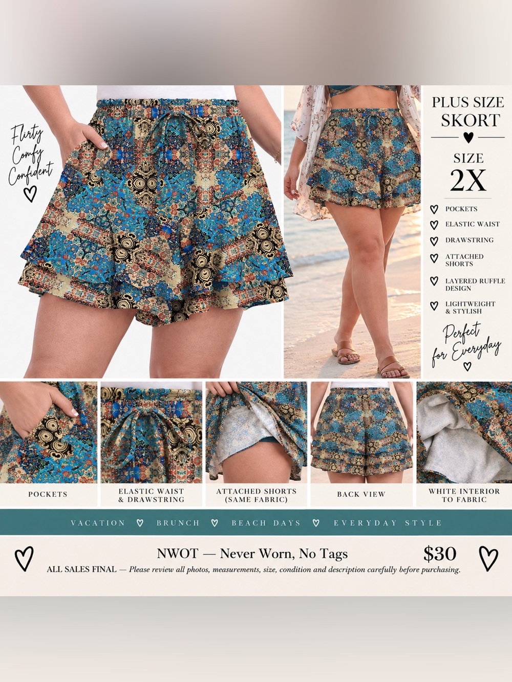 🌺 Floral Boho Skort | Plus Size 2X | NWOT